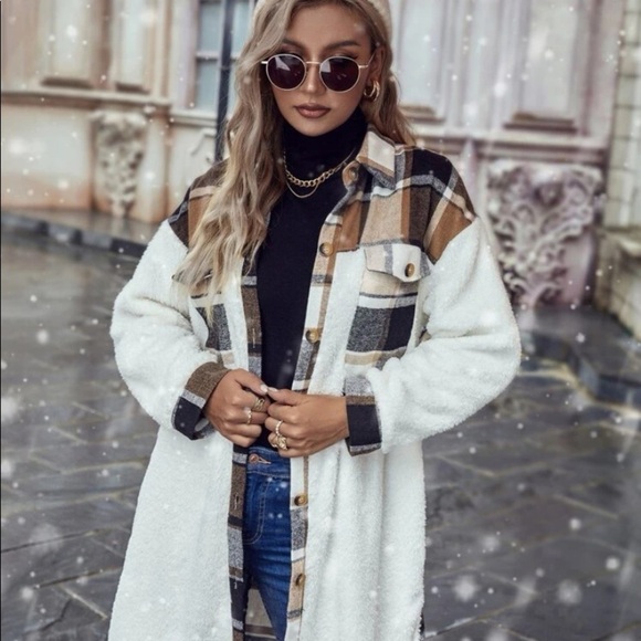 Delilah Wear Jackets & Blazers - New plaid white button down Teddy jacket